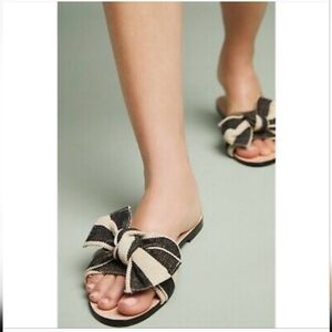 Anthropologie | Stripe‎ Bow Slip On Sandals size 8